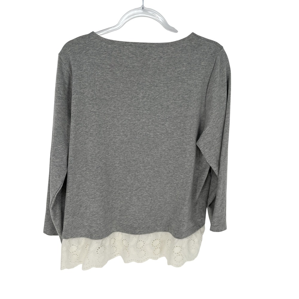 J by J Crew Womens L Cotton Eyelet Trim Hem Gray Top Long Sleeve Relaxed - Picture 4 of 8